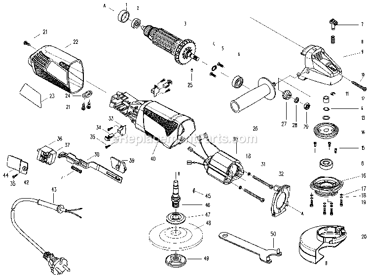 Black and Decker G720-B2 (Type 3) 4-1/2 Small Angle Grinder Power Tool Page A Diagram